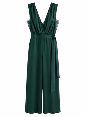 Zara Emerald Green Dark Lace Evening Jumpsuit Size M like new